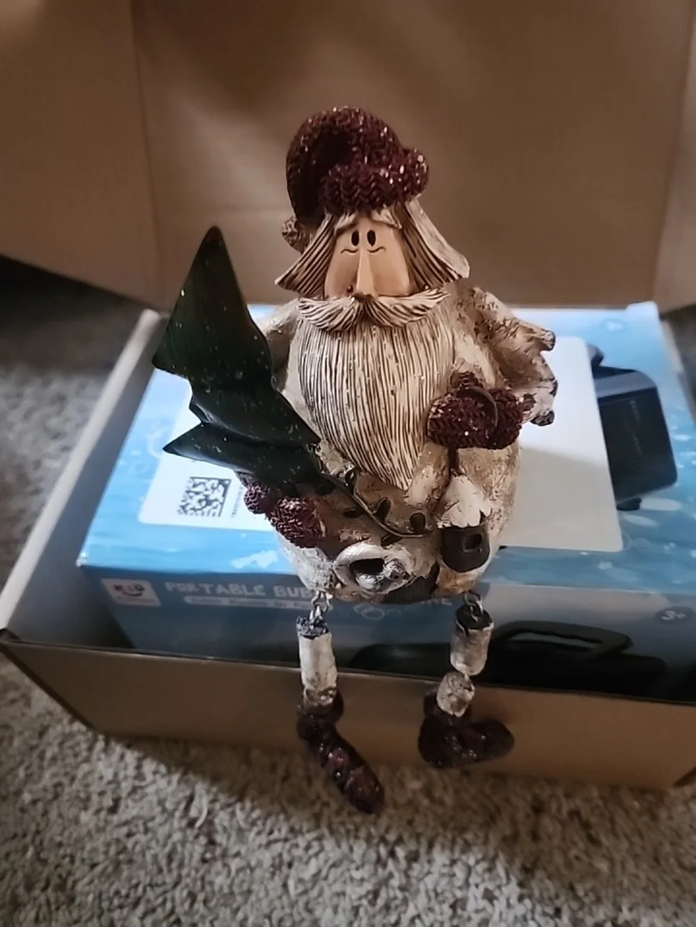 Holiday Santa Figurine with Tree – Red and Green Decorative Ornament